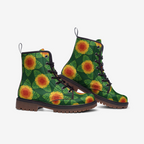 Boots featuring the Folkbloom pattern with colorful floral motifs and vintage-inspired botanical details in an ornate all-over print. Alternative fashion footwear with folk art aesthetic, cottagecore style, maximalist fashion, indie streetwear, whimsical floral artwork, expressive queer friendly fashion, retro-inspired botanical design, artsy alternative shoes, and statement combat boots perfect for festivals, concerts, casual outfits, nature inspired fashion, and everyday alternative wear.