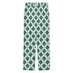 Dress pants featuring the Fleur Riviera in Sea Glass pattern with ornate floral motifs in soft teal, cream, and seafoam tones in a vintage-inspired all-over print. Statement trousers with coastal maximalist aesthetic, indie streetwear, botanical artwork, expressive queer friendly fashion, retro resort style, artsy alternative clothing, and colorful patterned pants perfect for festivals, creative workwear, brunch, vacations, concerts, and everyday alternative fashion.