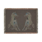 Woven blanket featuring illustrated hyena pups in a cozy wildlife-inspired design with warm earthy tones and detailed animal artwork. Soft statement blanket with nature lover aesthetic, safari inspired decor, whimsical wildlife art, maximalist home decor, indie illustration style, cozy cottagecore vibe, and expressive alternative decor perfect for bedrooms, reading nooks, couches, gifts, and colorful eclectic living spaces.