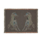 Woven blanket featuring illustrated hyena pups in a cozy wildlife-inspired design with warm earthy tones and detailed animal artwork. Soft statement blanket with nature lover aesthetic, safari inspired decor, whimsical wildlife art, maximalist home decor, indie illustration style, cozy cottagecore vibe, and expressive alternative decor perfect for bedrooms, reading nooks, couches, gifts, and colorful eclectic living spaces.