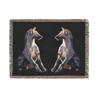 Woven blanket featuring illustrated hyena pups in a cozy wildlife-inspired design with warm earthy tones and detailed animal artwork. Soft statement blanket with nature lover aesthetic, safari inspired decor, whimsical wildlife art, maximalist home decor, indie illustration style, cozy cottagecore vibe, and expressive alternative decor perfect for bedrooms, reading nooks, couches, gifts, and colorful eclectic living spaces.