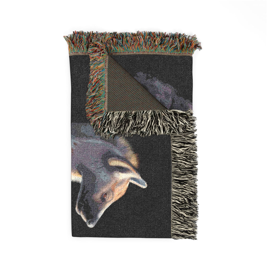 Woven blanket featuring illustrated hyena pups in a cozy wildlife-inspired design with warm earthy tones and detailed animal artwork. Soft statement blanket with nature lover aesthetic, safari inspired decor, whimsical wildlife art, maximalist home decor, indie illustration style, cozy cottagecore vibe, and expressive alternative decor perfect for bedrooms, reading nooks, couches, gifts, and colorful eclectic living spaces.