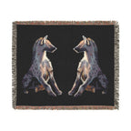 Woven blanket featuring illustrated hyena pups in a cozy wildlife-inspired design with warm earthy tones and detailed animal artwork. Soft statement blanket with nature lover aesthetic, safari inspired decor, whimsical wildlife art, maximalist home decor, indie illustration style, cozy cottagecore vibe, and expressive alternative decor perfect for bedrooms, reading nooks, couches, gifts, and colorful eclectic living spaces.