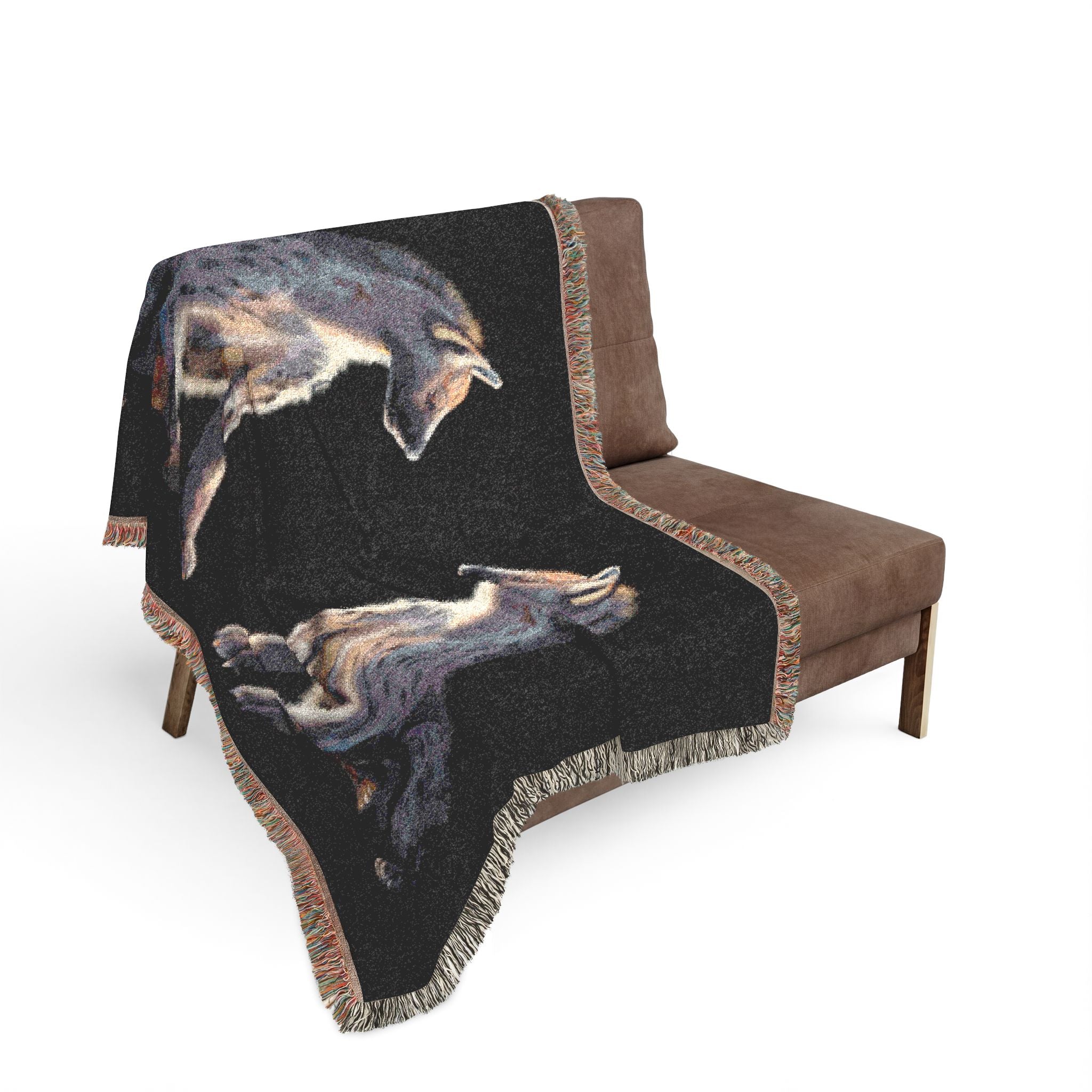 Woven blanket featuring illustrated hyena pups in a cozy wildlife-inspired design with warm earthy tones and detailed animal artwork. Soft statement blanket with nature lover aesthetic, safari inspired decor, whimsical wildlife art, maximalist home decor, indie illustration style, cozy cottagecore vibe, and expressive alternative decor perfect for bedrooms, reading nooks, couches, gifts, and colorful eclectic living spaces.