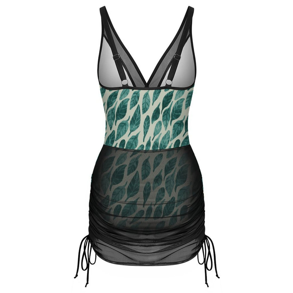 Leaf Drift Light One-Piece Swimsuit with Skirt