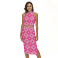 Matching top and skirt set featuring a bold heart and diamond pattern in a playful all-over print design. Alternative fashion two-piece outfit with retro mod aesthetic, colorful geometric fashion, indie streetwear, Y2K inspired clothing, maximalist style, artsy coordinated set, whimsical statement outfit, expressive queer friendly fashion, playful checker and heart motif, trendy alternative clothing, and bold graphic apparel perfect for festivals, parties, concerts, vacations, nightlife, casual outings, and