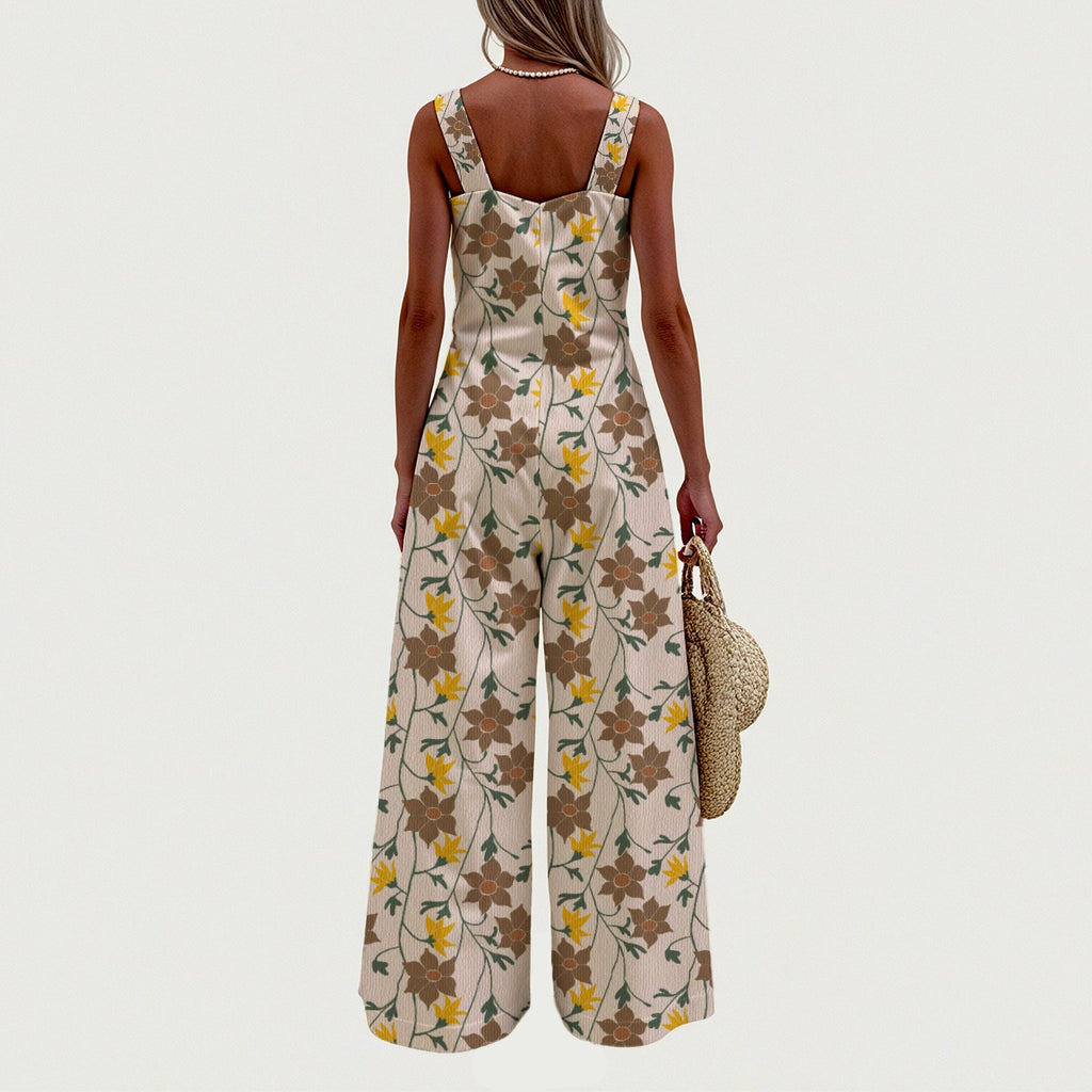 Winding Bloom in Wheatfield Wide-Leg Jumpsuit