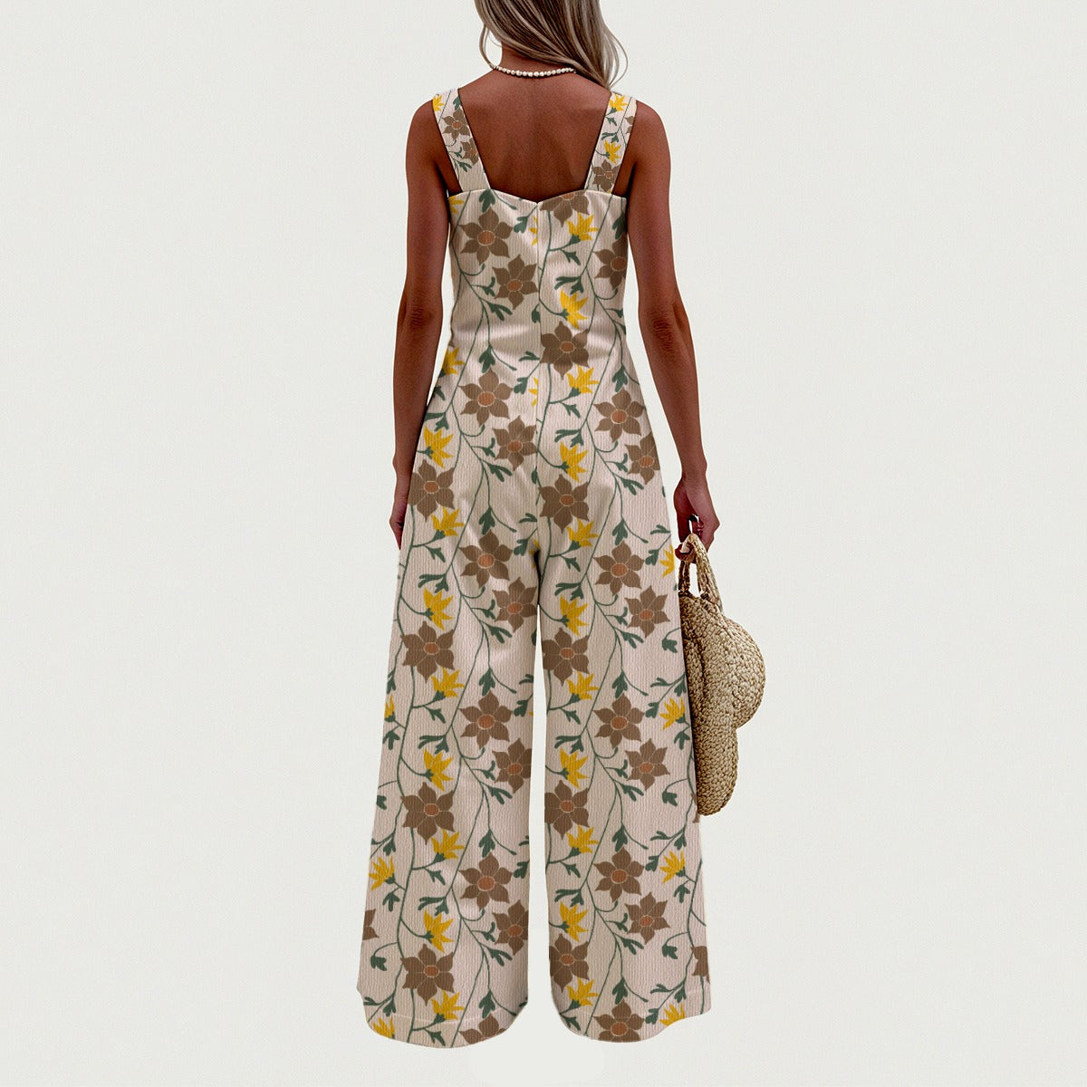 Winding Bloom in Wheatfield Wide-Leg Jumpsuit