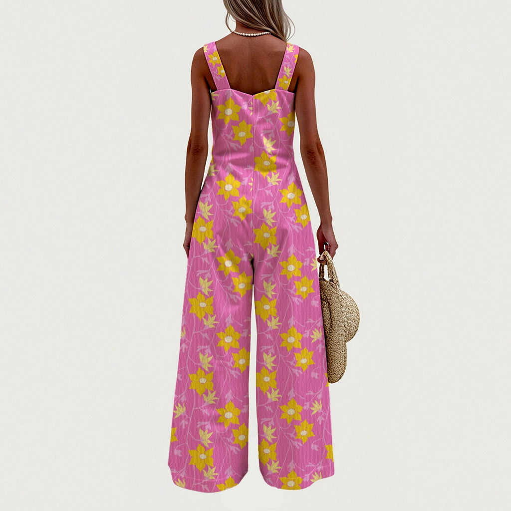 Winding Bloom in Lemon Taffy Wide-Leg Jumpsuit
