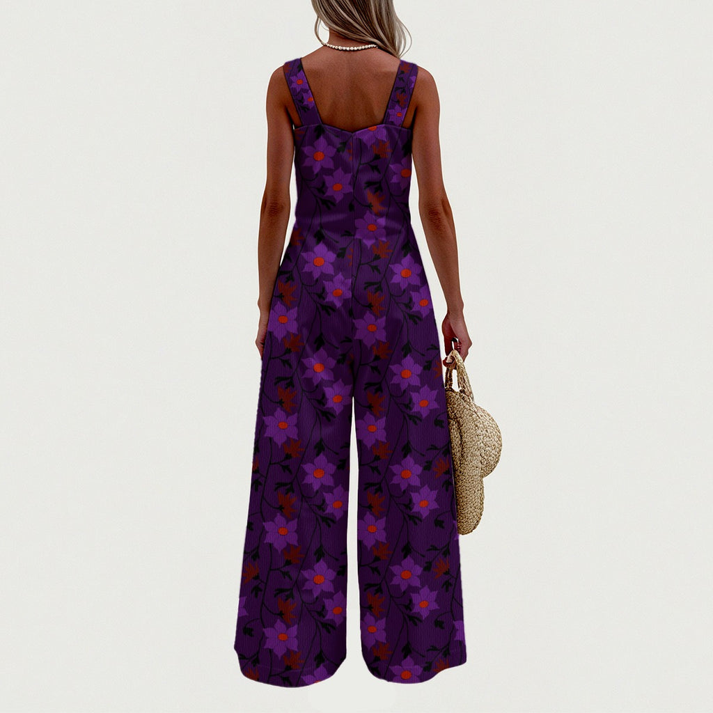 Winding Bloom in Velvet Hex Wide-Leg Jumpsuit