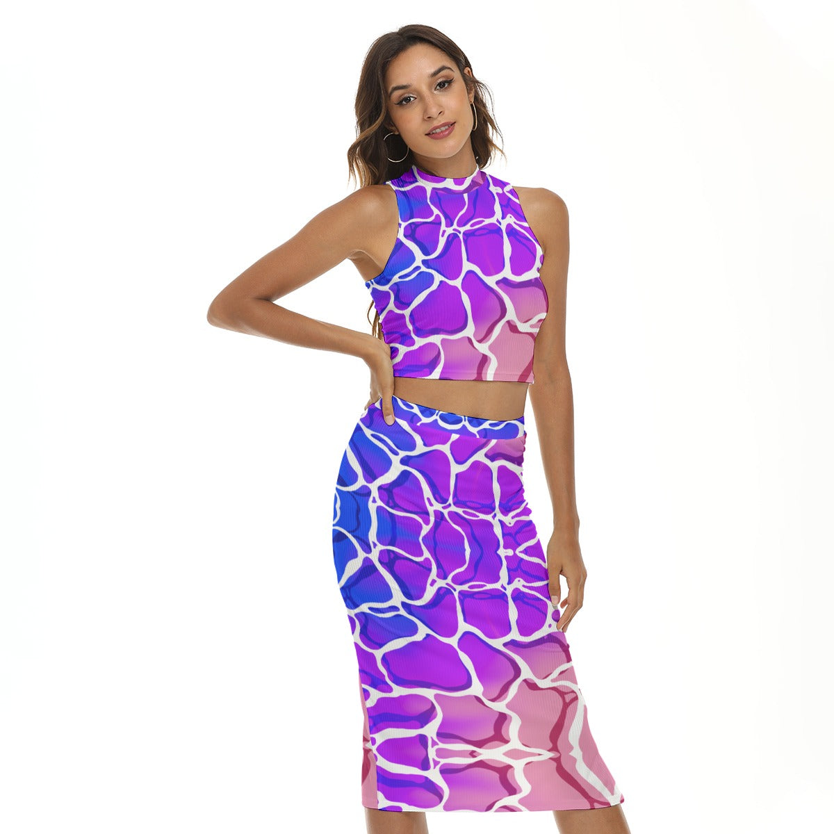 Bisexual Lighting Waterscape Top and Skirt Set