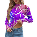 Sheer mesh top featuring a dreamy bisexual lighting inspired waterscape print with flowing blue, pink, and purple tones in an all-over design. Alternative fashion mesh shirt with vaporwave aesthetic, surreal ocean inspired artwork, queer fashion, Y2K inspired streetwear, dreamy pastel clothing, soft grunge style, indie fashion, expressive alternative apparel, colorful statement mesh top, artsy maximalist fashion, layered rave outfit aesthetic, whimsical sheer streetwear