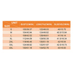 Size chart for clothing with measurements in centimeters and inches.