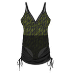 Leaf Drift Dark One-Piece Swimsuit with Skirt