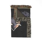 Woven blanket featuring illustrated hyena pups in a cozy wildlife-inspired design with warm earthy tones and detailed animal artwork. Soft statement blanket with nature lover aesthetic, safari inspired decor, whimsical wildlife art, maximalist home decor, indie illustration style, cozy cottagecore vibe, and expressive alternative decor perfect for bedrooms, reading nooks, couches, gifts, and colorful eclectic living spaces.