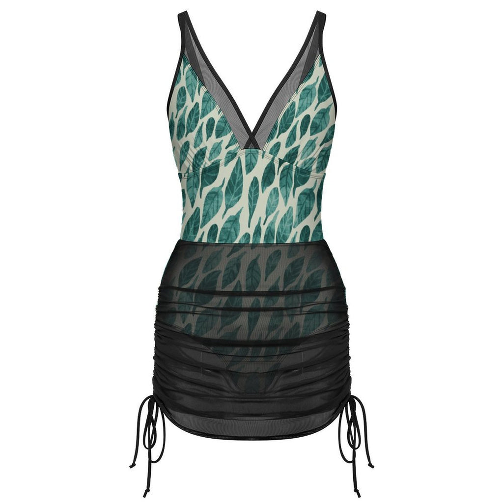Leaf Drift Light One-Piece Swimsuit with Skirt