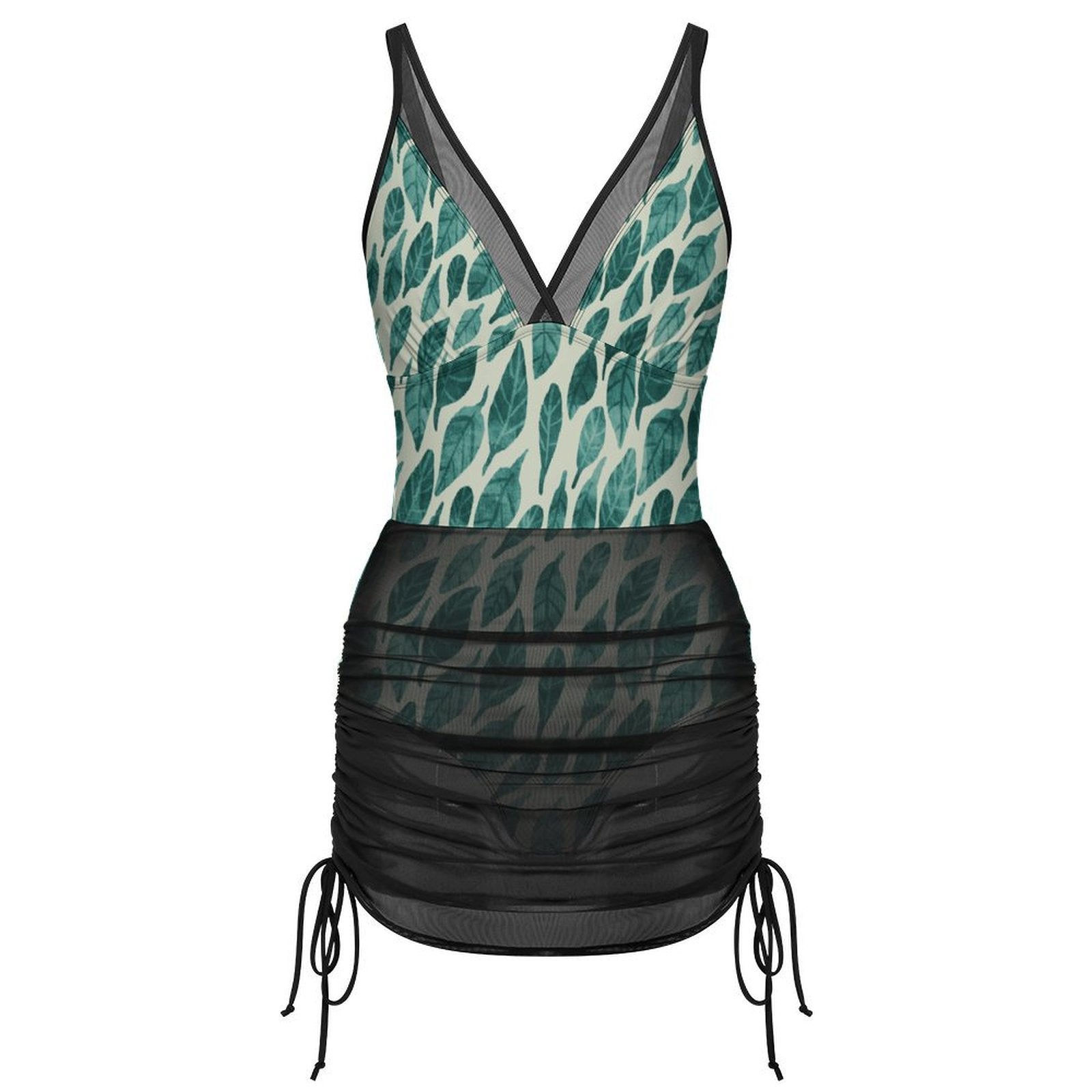 Leaf Drift Light One-Piece Swimsuit with Skirt