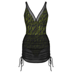 Leaf Drift Dark One-Piece Swimsuit with Skirt