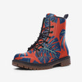 Boots featuring the Monstera Bold pattern with oversized tropical monstera leaves in a lush green all-over botanical print. Alternative fashion footwear with jungle aesthetic, maximalist fashion, indie streetwear, earthy resort style, expressive queer friendly fashion, retro-inspired tropical design, botanical artwork, artsy alternative shoes, and statement combat boots perfect for festivals, vacations, concerts, casual outfits, and everyday alternative wear.