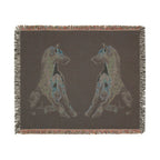 Woven blanket featuring illustrated hyena pups in a cozy wildlife-inspired design with warm earthy tones and detailed animal artwork. Soft statement blanket with nature lover aesthetic, safari inspired decor, whimsical wildlife art, maximalist home decor, indie illustration style, cozy cottagecore vibe, and expressive alternative decor perfect for bedrooms, reading nooks, couches, gifts, and colorful eclectic living spaces.