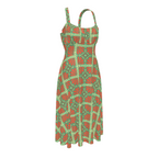 High-waist suspender dress with a soft flowy silhouette and feminine vintage-inspired design. Alternative fashion dress with indie streetwear aesthetic, cottagecore style, whimsical casualwear, expressive queer friendly fashion, artsy everyday outfit, retro inspired silhouette, and playful statement clothing perfect for brunch, vacations, festivals, casual outings, summer wear, and everyday alternative fashion.