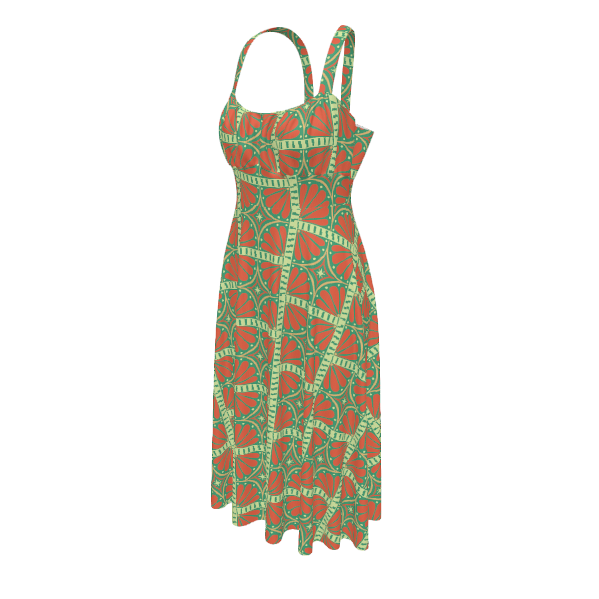 High-waist suspender dress with a soft flowy silhouette and feminine vintage-inspired design. Alternative fashion dress with indie streetwear aesthetic, cottagecore style, whimsical casualwear, expressive queer friendly fashion, artsy everyday outfit, retro inspired silhouette, and playful statement clothing perfect for brunch, vacations, festivals, casual outings, summer wear, and everyday alternative fashion.