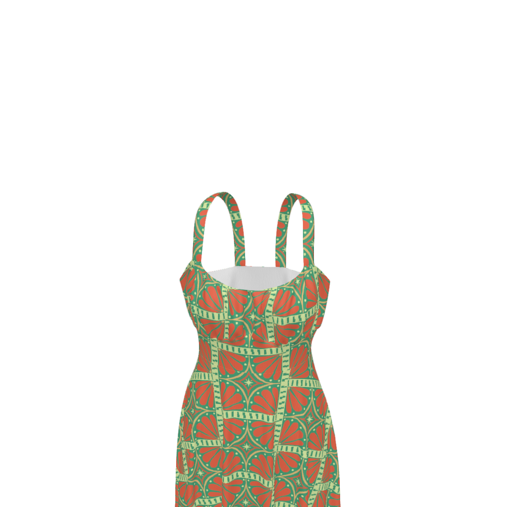 High-waist suspender dress with a soft flowy silhouette and feminine vintage-inspired design. Alternative fashion dress with indie streetwear aesthetic, cottagecore style, whimsical casualwear, expressive queer friendly fashion, artsy everyday outfit, retro inspired silhouette, and playful statement clothing perfect for brunch, vacations, festivals, casual outings, summer wear, and everyday alternative fashion.
