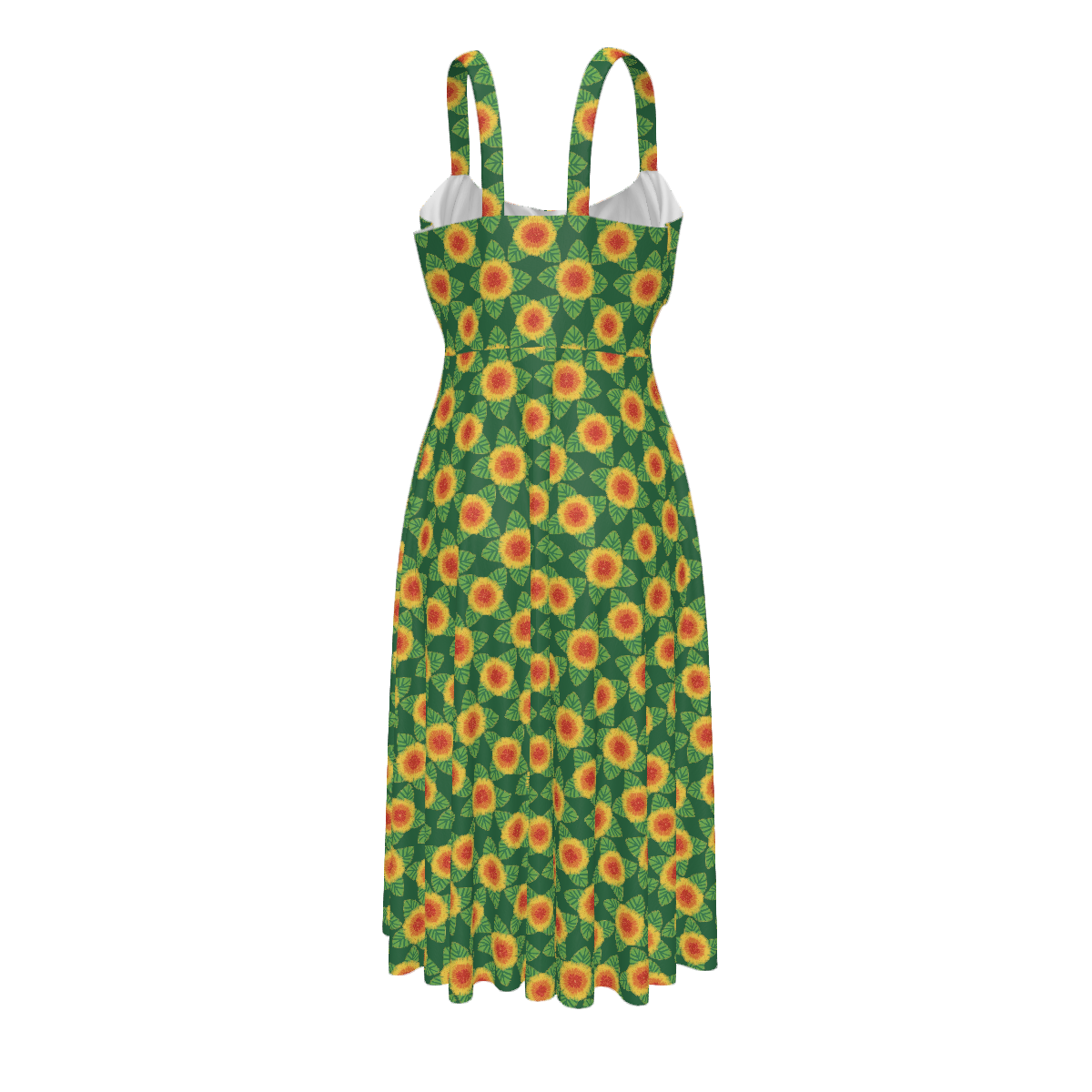 High-waist suspender dress featuring the Folkbloom pattern with colorful floral motifs and vintage-inspired botanical details in an ornate all-over print. Flowy statement dress with folk art aesthetic, cottagecore style, maximalist fashion, whimsical floral artwork, expressive queer friendly fashion, retro botanical design, artsy everyday wear, and playful alternative clothing perfect for brunch, vacations, festivals, casual outings, summer wear, and creative everyday fashion.