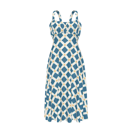 High-waist suspender dress featuring the Fleur Riviera pattern with ornate floral motifs and vintage-inspired botanical details in a colorful all-over print. Flowy statement dress with cottagecore aesthetic, folk art inspired fashion, whimsical maximalist style, expressive queer friendly fashion, artsy everyday wear, retro botanical design, and playful alternative clothing perfect for brunch, vacations, festivals, casual outings, summer wear, and creative everyday fashion.