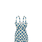 High-waist suspender dress featuring the Fleur Riviera pattern with ornate floral motifs and vintage-inspired botanical details in a colorful all-over print. Flowy statement dress with cottagecore aesthetic, folk art inspired fashion, whimsical maximalist style, expressive queer friendly fashion, artsy everyday wear, retro botanical design, and playful alternative clothing perfect for brunch, vacations, festivals, casual outings, summer wear, and creative everyday fashion.