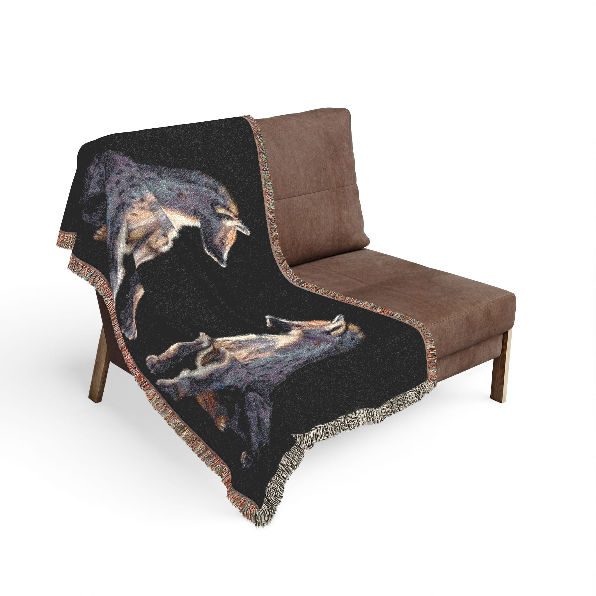 Woven blanket featuring illustrated hyena pups in a cozy wildlife-inspired design with warm earthy tones and detailed animal artwork. Soft statement blanket with nature lover aesthetic, safari inspired decor, whimsical wildlife art, maximalist home decor, indie illustration style, cozy cottagecore vibe, and expressive alternative decor perfect for bedrooms, reading nooks, couches, gifts, and colorful eclectic living spaces.