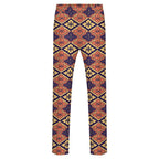 Dress pants featuring the Bloomgrid in Disco Dahlia pattern with vibrant pink, orange, and cream geometric floral shapes in a retro-inspired all-over print. Statement trousers with maximalist fashion aesthetic, mod inspired style, indie streetwear, expressive queer friendly fashion, colorful geometric artwork, artsy alternative clothing, retro resort vibe, and bold patterned pants perfect for concerts, festivals, nightlife, creative workwear, parties, and everyday alternative fashion.