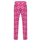 Dress pants featuring a bold heart and diamond pattern in a playful all-over print design. Statement trousers with retro mod aesthetic, colorful geometric fashion, indie streetwear, maximalist style, expressive queer friendly fashion, artsy alternative clothing, whimsical graphic pattern, and bold patterned pants perfect for concerts, parties, festivals, creative workwear, nightlife, and everyday alternative fashion.