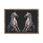 Woven blanket featuring illustrated hyena pups in a cozy wildlife-inspired design with warm earthy tones and detailed animal artwork. Soft statement blanket with nature lover aesthetic, safari inspired decor, whimsical wildlife art, maximalist home decor, indie illustration style, cozy cottagecore vibe, and expressive alternative decor perfect for bedrooms, reading nooks, couches, gifts, and colorful eclectic living spaces.
