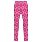 Dress pants featuring a bold heart and diamond pattern in a playful all-over print design. Statement trousers with retro mod aesthetic, colorful geometric fashion, indie streetwear, maximalist style, expressive queer friendly fashion, artsy alternative clothing, whimsical graphic pattern, and bold patterned pants perfect for concerts, parties, festivals, creative workwear, nightlife, and everyday alternative fashion.