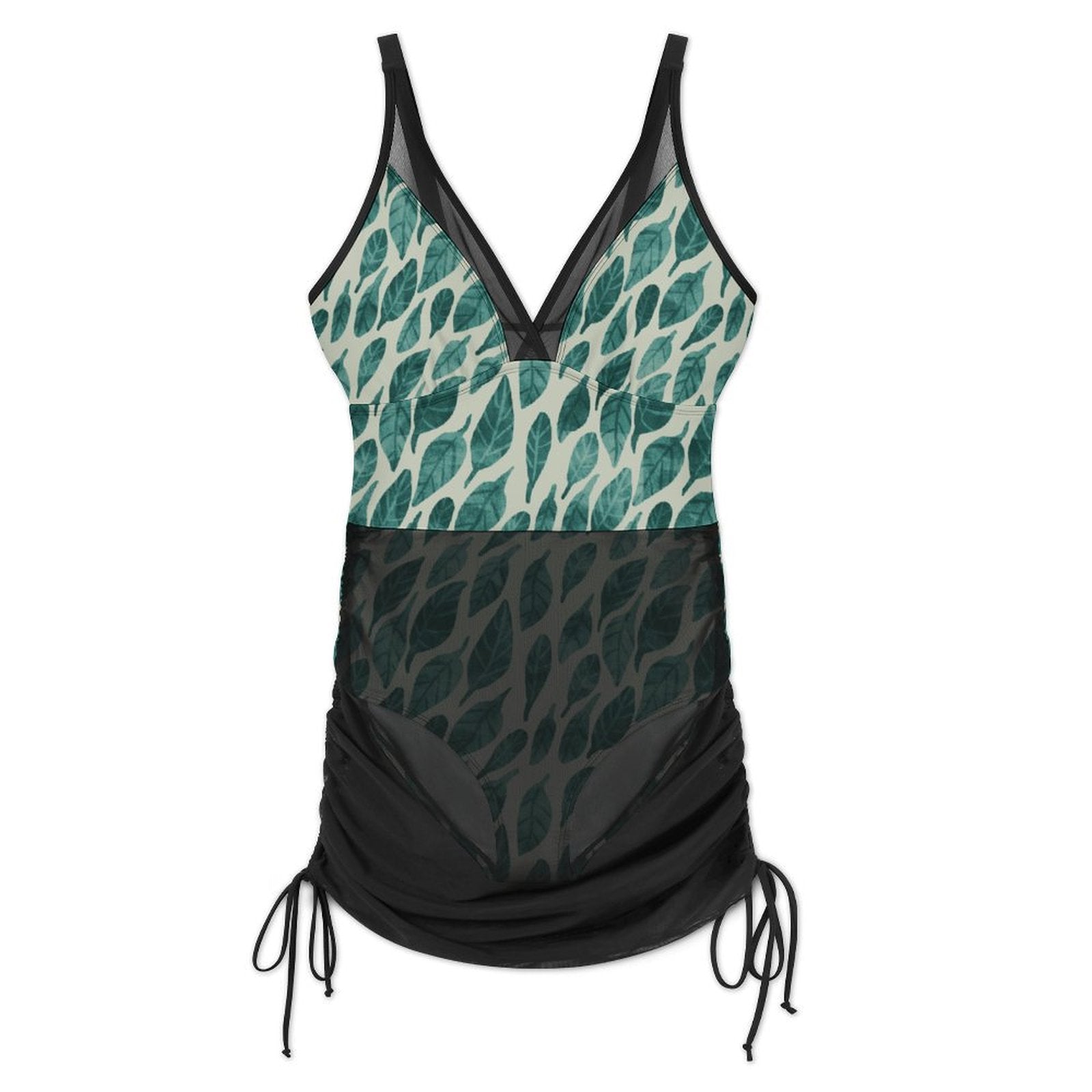 Leaf Drift Light One-Piece Swimsuit with Skirt