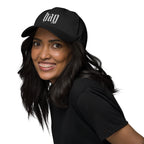 Black dad hat embroidered with the word ‘HAG’ in ornate vintage gothic lettering. Alternative fashion accessory with queer streetwear aesthetic, witchy fashion, sarcastic humor, feminist style, indie fashion, spooky cute apparel, gothic embroidery, punk inspired streetwear, adjustable baseball cap, casual everyday alternative outfit, internet humor fashion, artsy accessory, and edgy statement hat for concerts, festivals, casual wear, and alternative wardrobes.