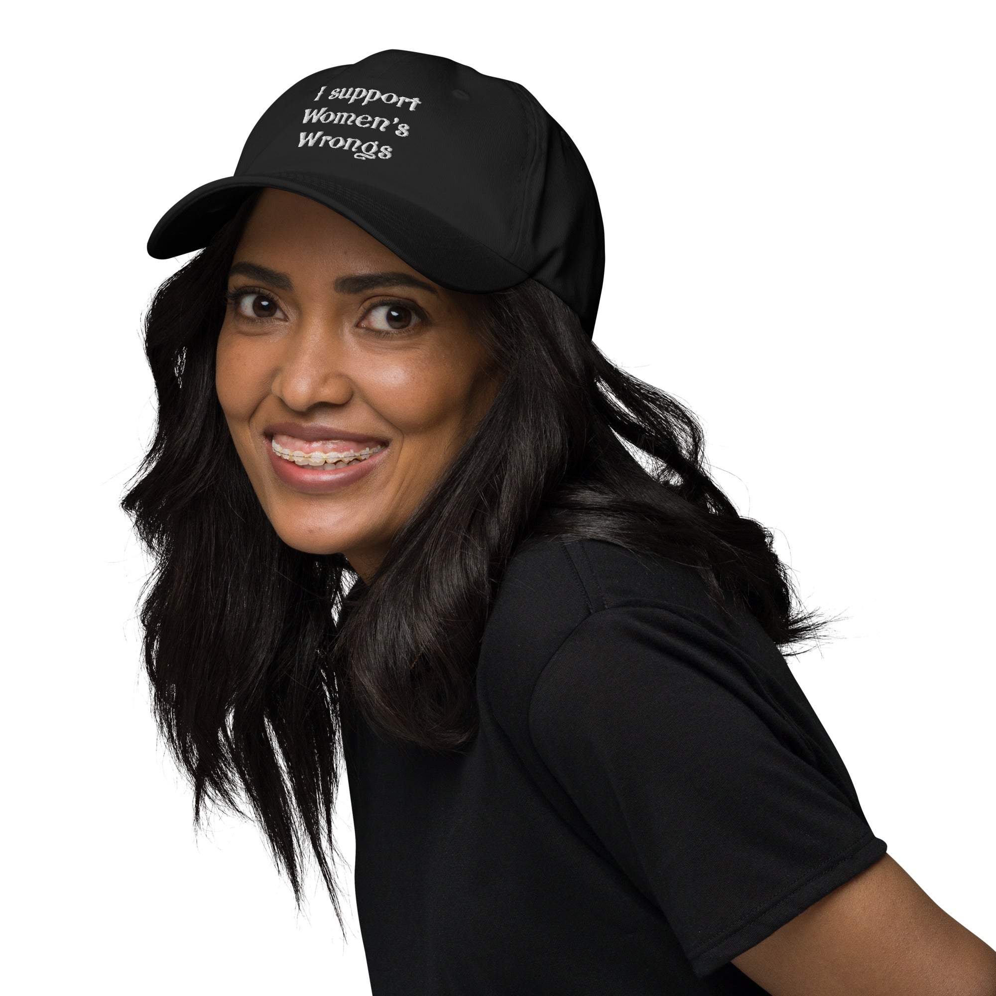 Alternative fashion baseball cap with feminist humor embroidery and adjustable strap