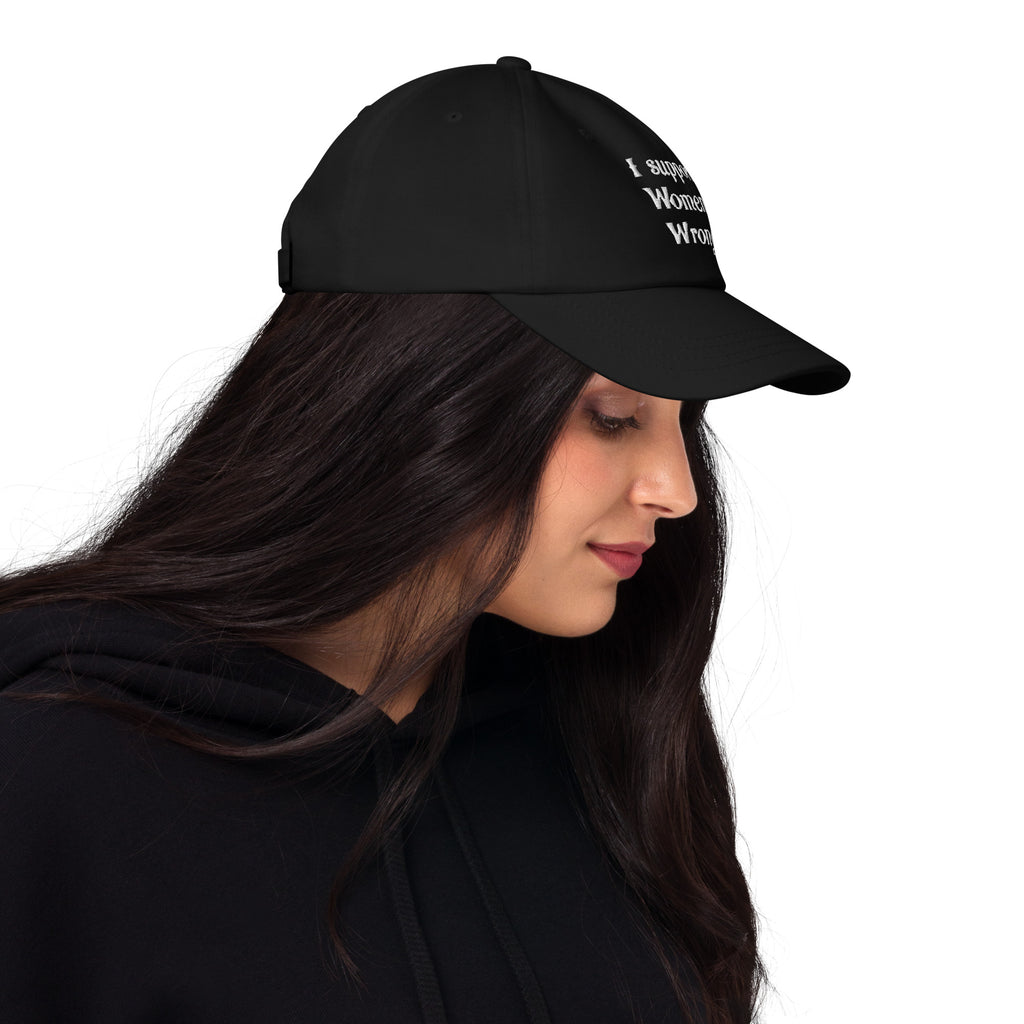 Alternative fashion baseball cap with feminist humor embroidery and adjustable strap