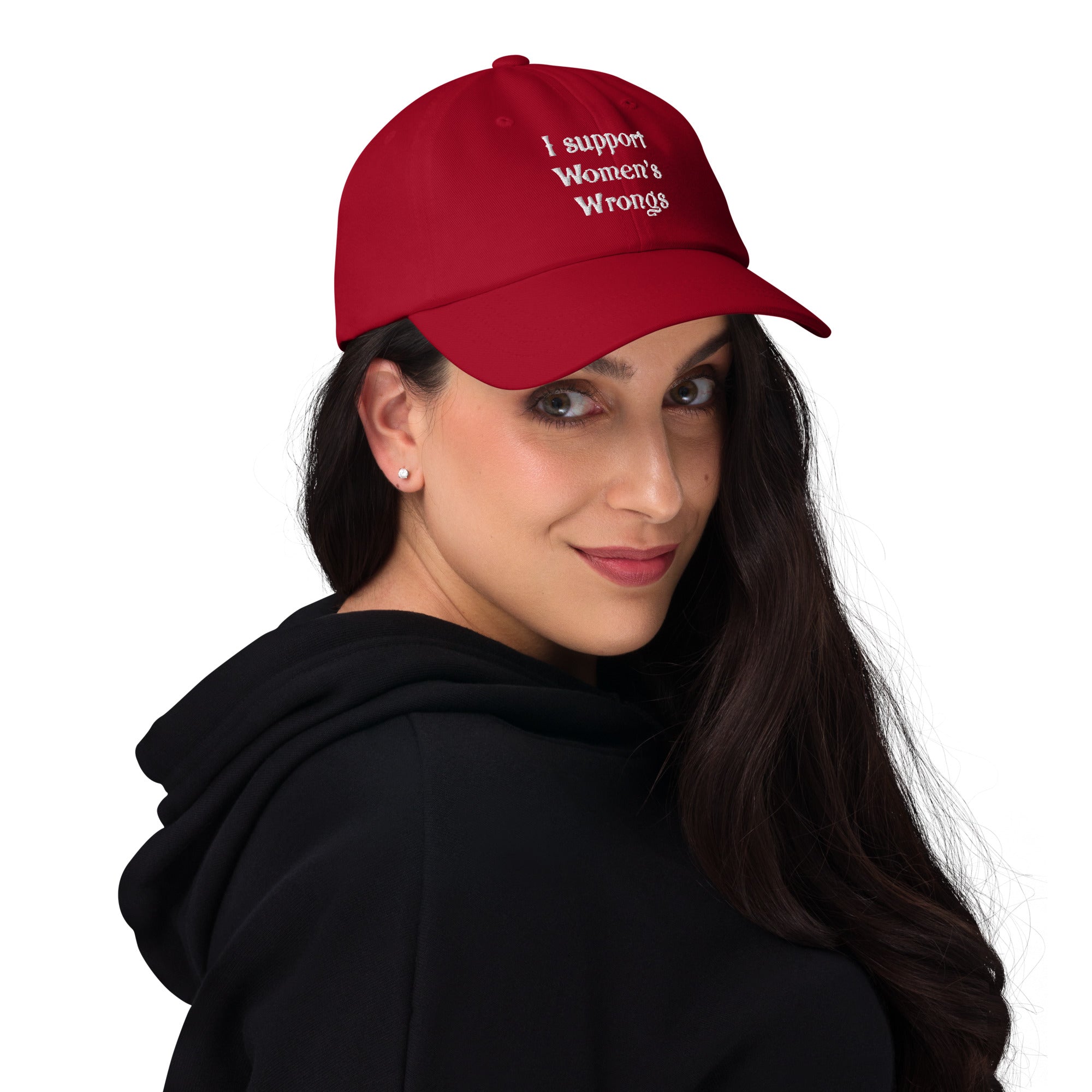 Alternative fashion baseball cap with feminist humor embroidery and adjustable strap