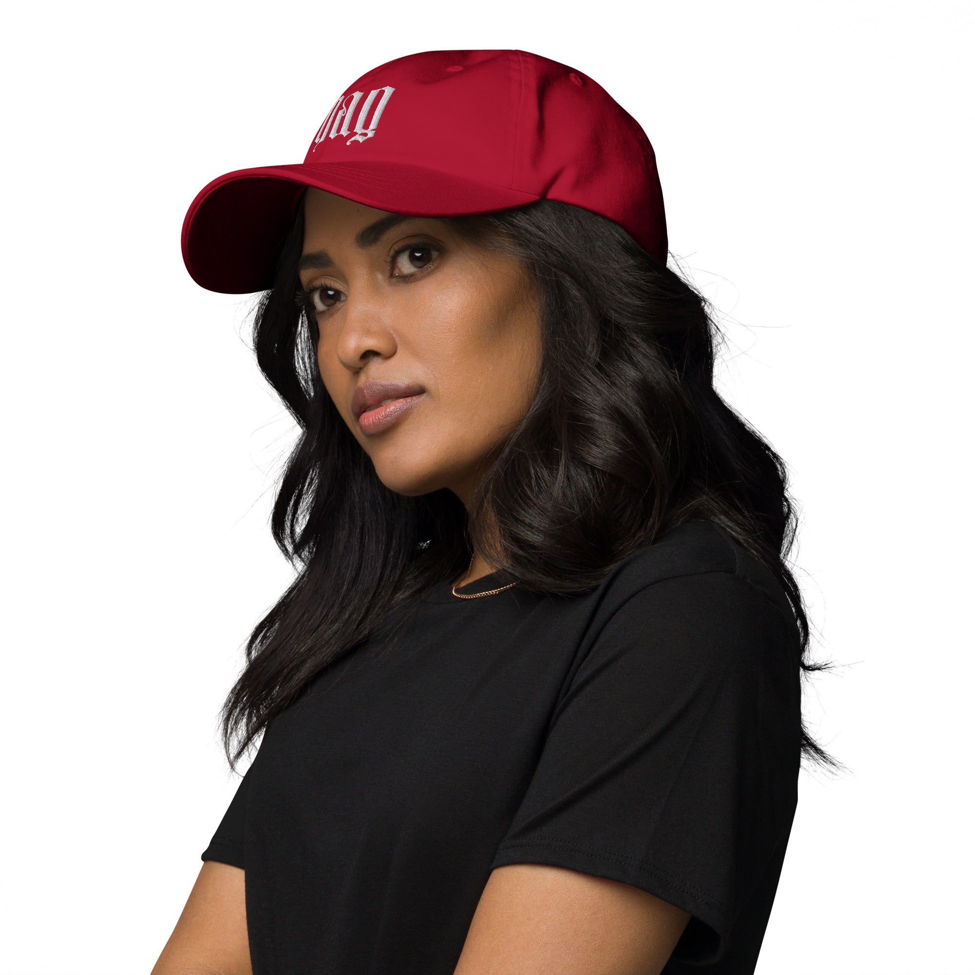 Black dad hat embroidered with the word ‘HAG’ in ornate vintage gothic lettering. Alternative fashion accessory with queer streetwear aesthetic, witchy fashion, sarcastic humor, feminist style, indie fashion, spooky cute apparel, gothic embroidery, punk inspired streetwear, adjustable baseball cap, casual everyday alternative outfit, internet humor fashion, artsy accessory, and edgy statement hat for concerts, festivals, casual wear, and alternative wardrobes.