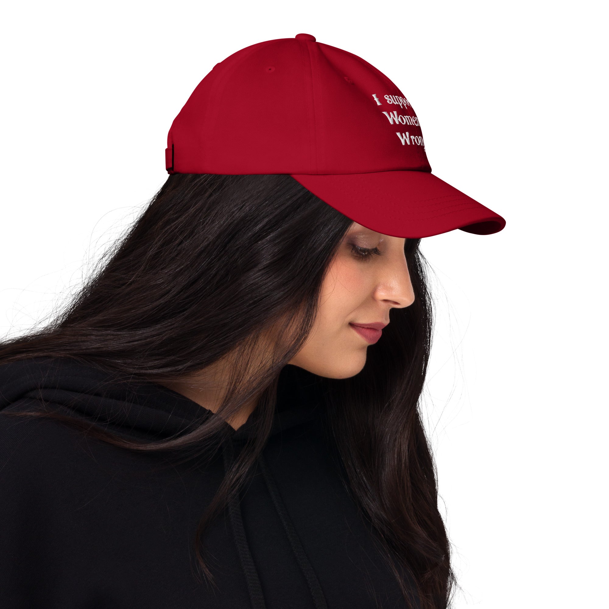 Alternative fashion baseball cap with feminist humor embroidery and adjustable strap