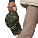 Baseball cap embroidered with the phrase ‘I Have a Cigarette in All 7 Holes’ in ornate vintage gothic lettering. Alternative fashion accessory with edgy internet humor, queer streetwear aesthetic, punk inspired style, ironic meme fashion, tattoo inspired typography, goth streetwear, adjustable dad hat, casual alternative outfit accessory, artsy statement cap, chaotic humor apparel, indie fashion, and expressive alternative clothing for concerts, festivals, everyday wear, and alternative wardrobes.