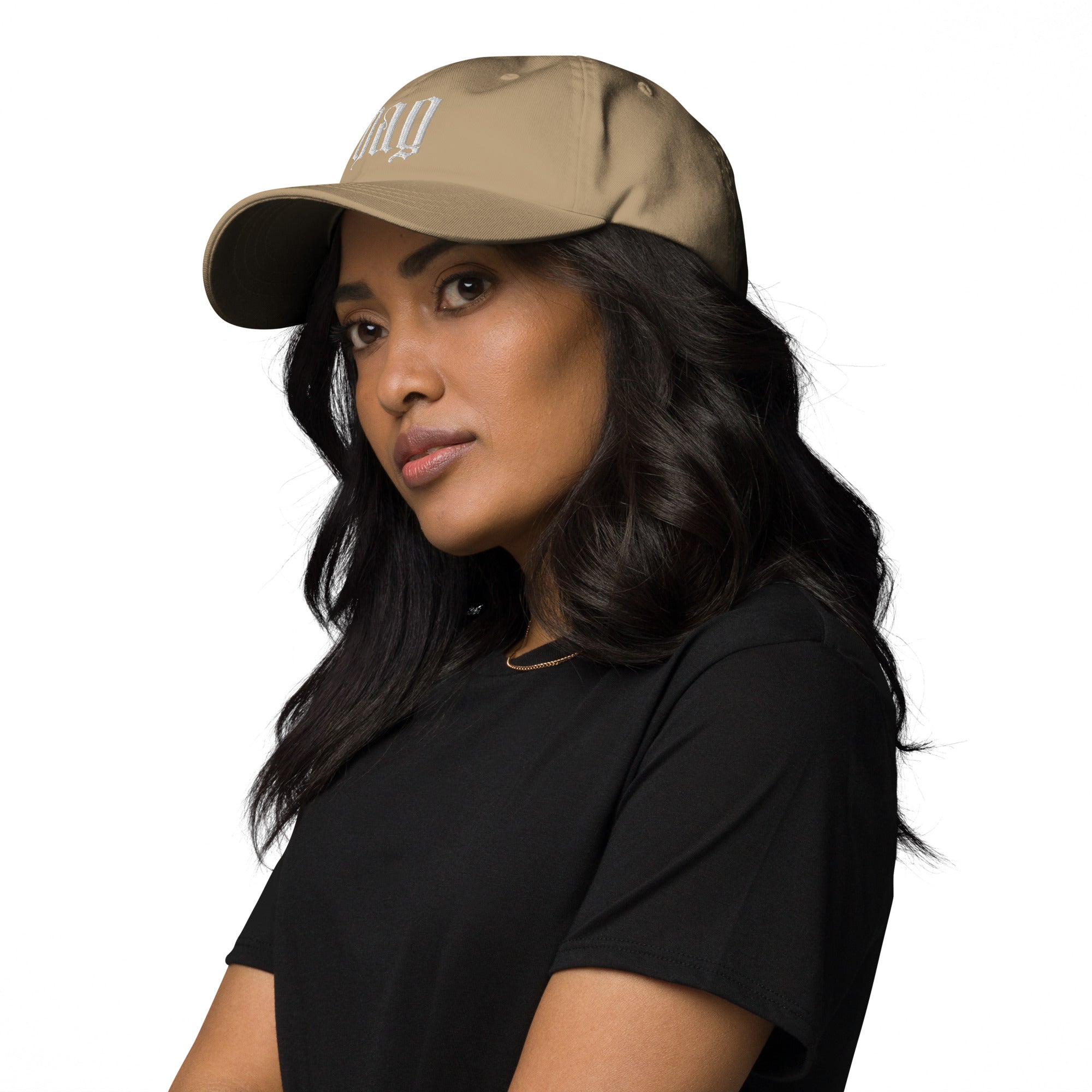 Black dad hat embroidered with the word ‘HAG’ in ornate vintage gothic lettering. Alternative fashion accessory with queer streetwear aesthetic, witchy fashion, sarcastic humor, feminist style, indie fashion, spooky cute apparel, gothic embroidery, punk inspired streetwear, adjustable baseball cap, casual everyday alternative outfit, internet humor fashion, artsy accessory, and edgy statement hat for concerts, festivals, casual wear, and alternative wardrobes.