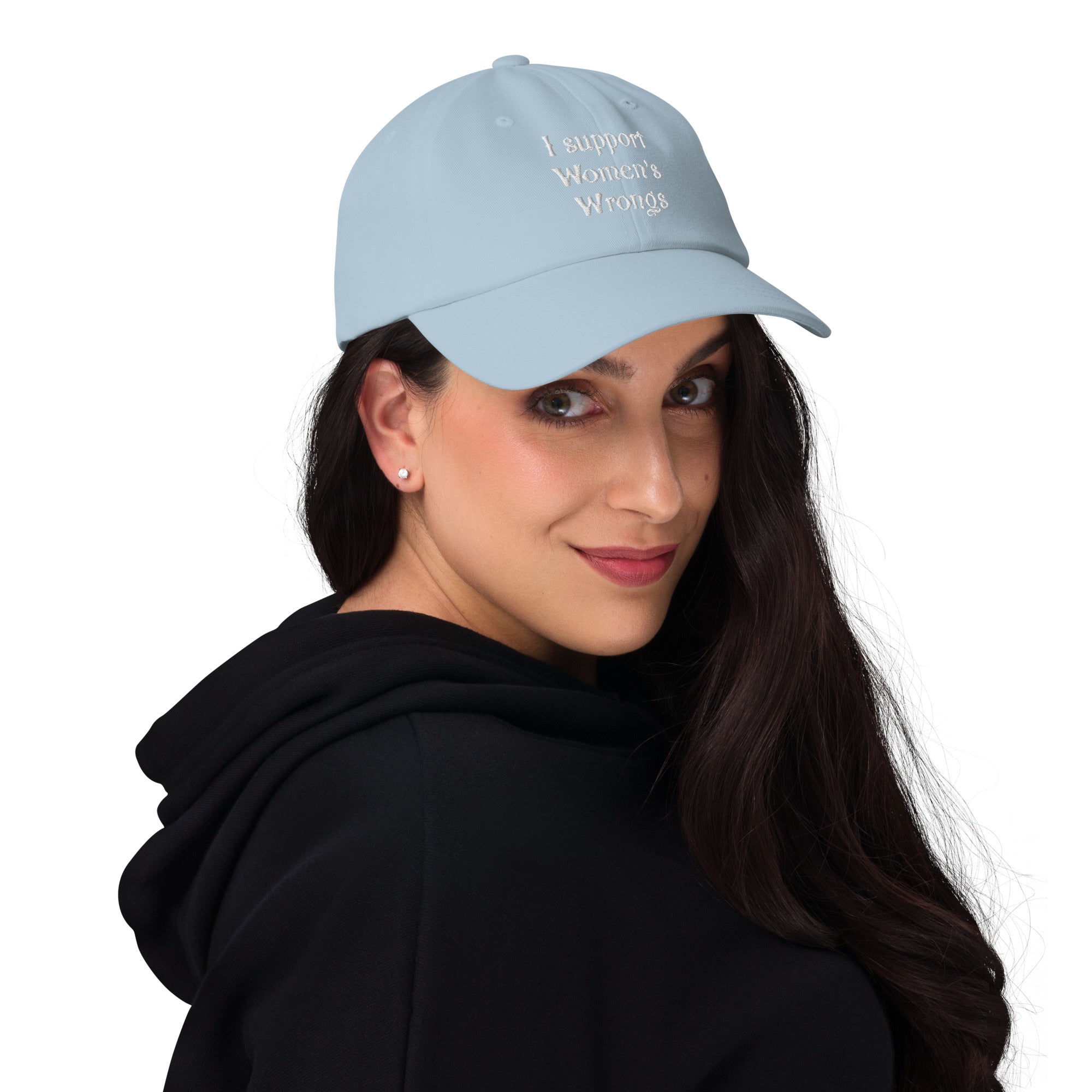 Alternative fashion baseball cap with feminist humor embroidery and adjustable strap