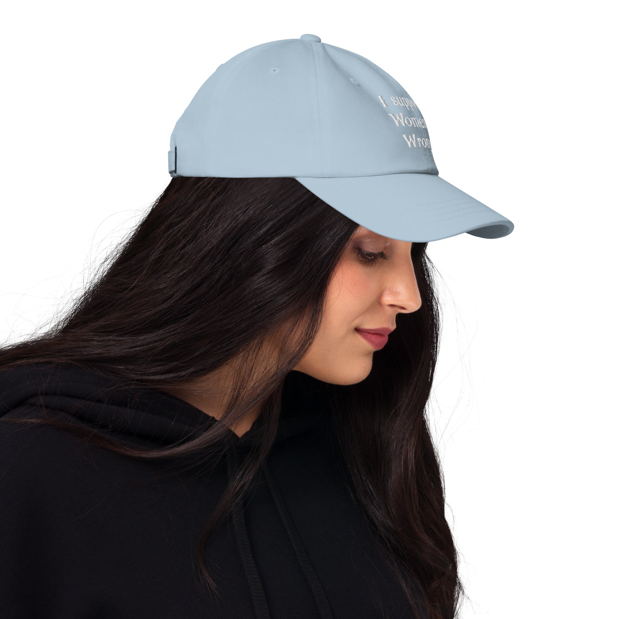 Alternative fashion baseball cap with feminist humor embroidery and adjustable strap