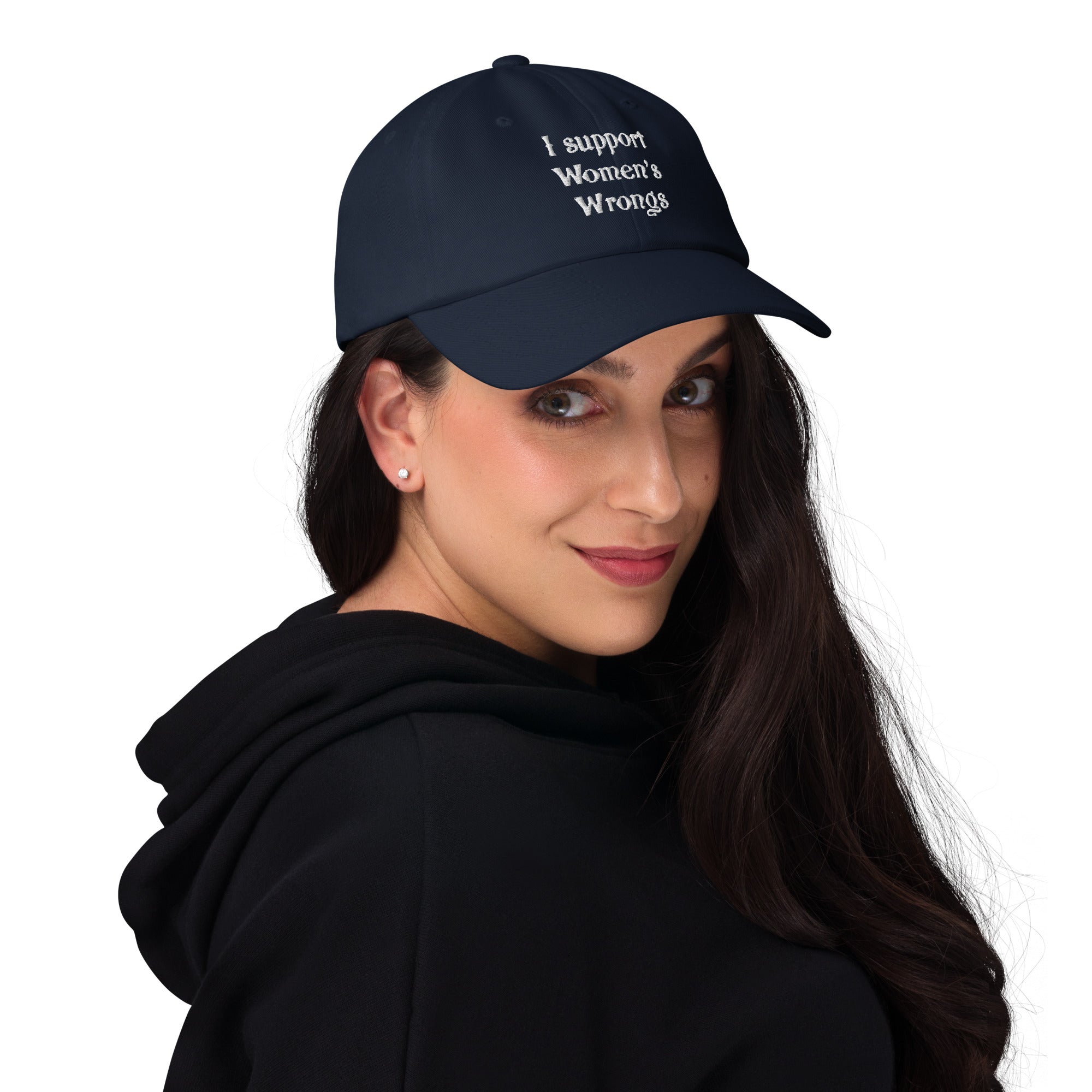 Alternative fashion baseball cap with feminist humor embroidery and adjustable strap