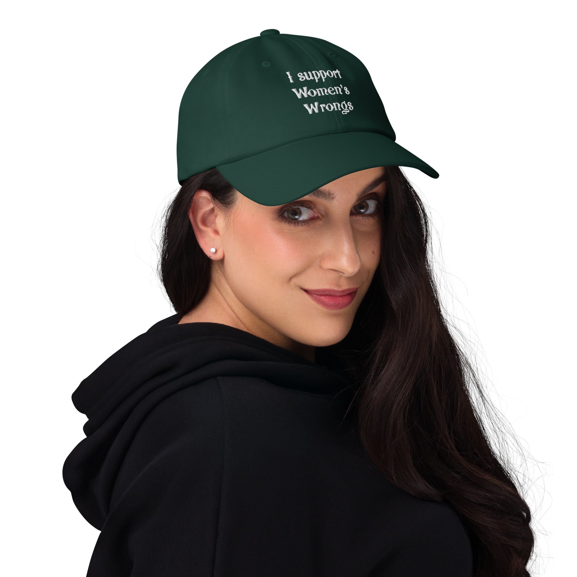 Alternative fashion baseball cap with feminist humor embroidery and adjustable strap