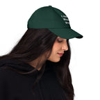 Alternative fashion baseball cap with feminist humor embroidery and adjustable strap