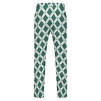 Dress pants featuring the Fleur Riviera in Sea Glass pattern with ornate floral motifs in soft teal, cream, and seafoam tones in a vintage-inspired all-over print. Statement trousers with coastal maximalist aesthetic, indie streetwear, botanical artwork, expressive queer friendly fashion, retro resort style, artsy alternative clothing, and colorful patterned pants perfect for festivals, creative workwear, brunch, vacations, concerts, and everyday alternative fashion.